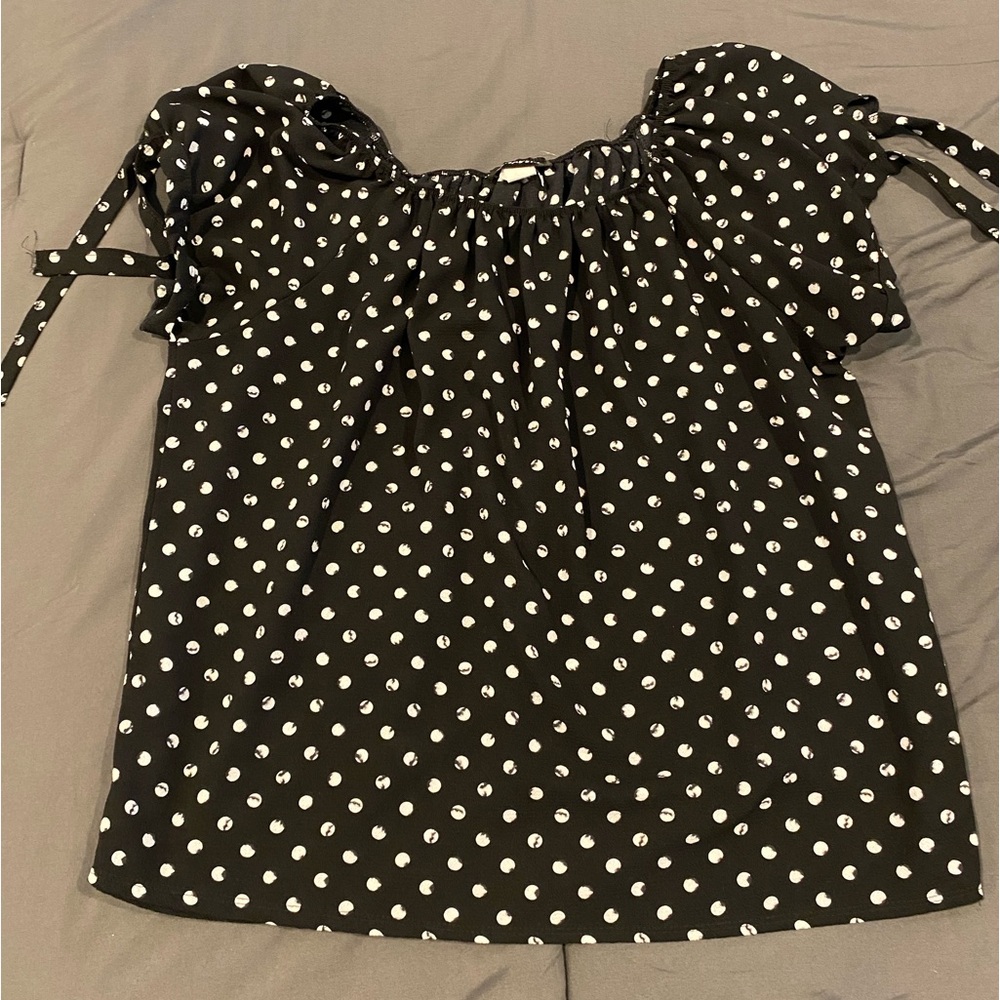 Elisabeth blouse, size L, black with white polka dots